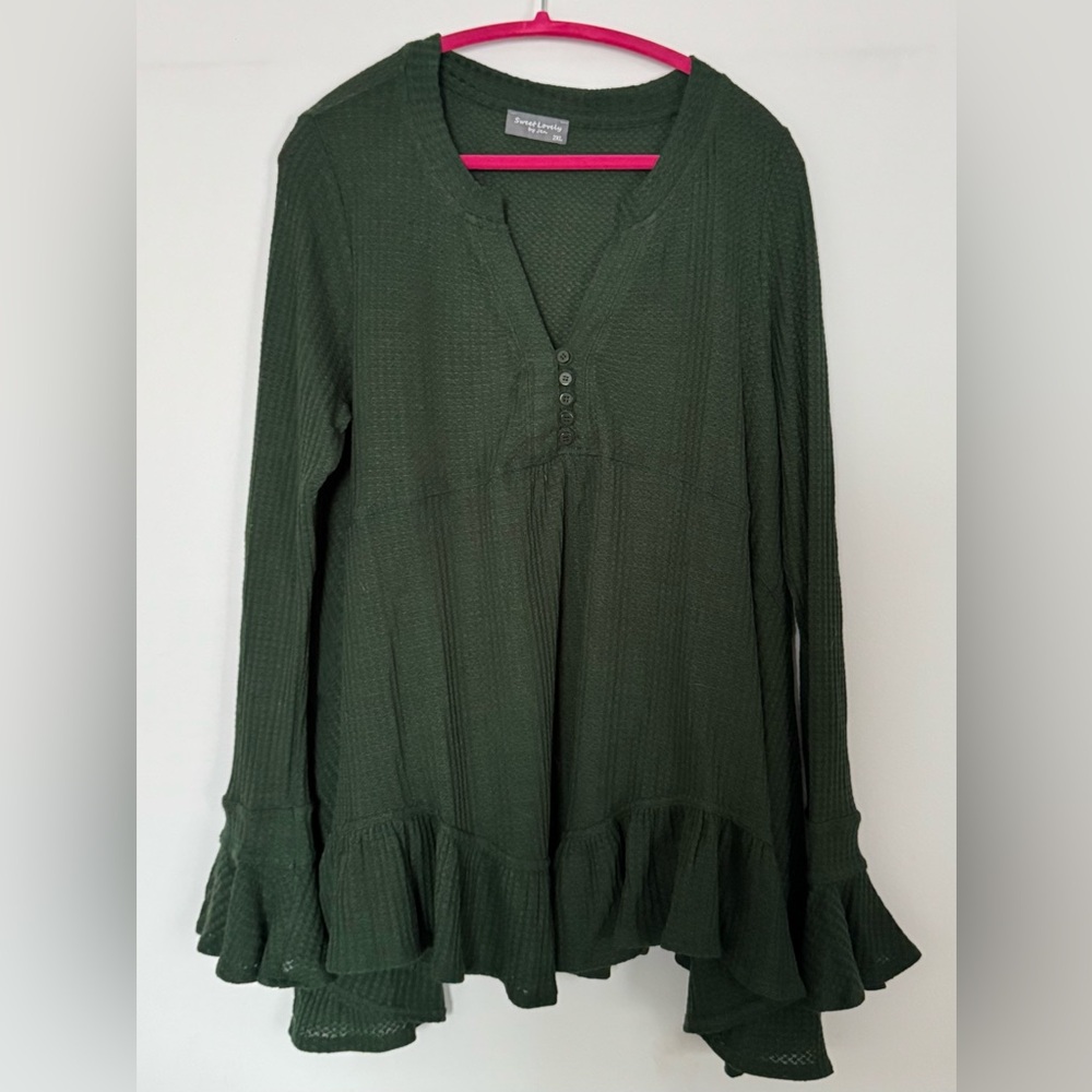 Sweet Lovely by Jen NEW 2XL Waffle Knit Ruffled Long Sleeve Tunic Top NWOT